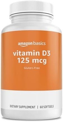 Amazon Basics Vitamin D3 125 mcg, 60 Softgels (1 per serving), Gluten Free