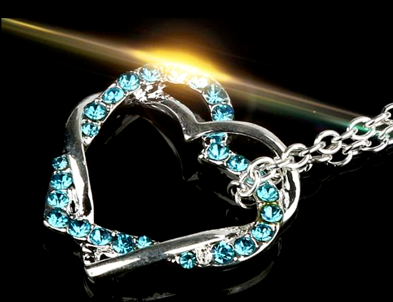 Necklace Crystal Pendants Double Hearts Butterfly Women Silver Jewelry Gold New