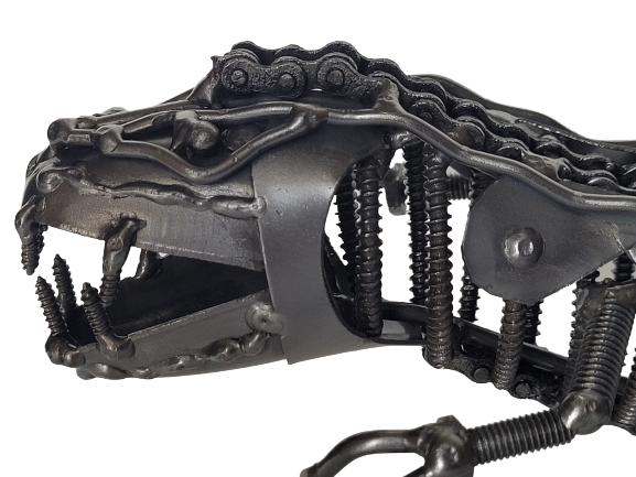 Scrap Metal Dinosaur Sculpture Steel Nuts Bolts Chain Welded Art Recycled 