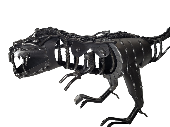 Scrap Metal Dinosaur Sculpture Steel Nuts Bolts Chain Welded Art Recycled 