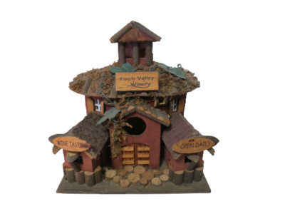 Handmade Wood Finch Valley Winery Bird House W/Moss 10''L x 11''T Yard Art Garden