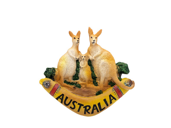Kangaroo Family on Boomerang - Magnet