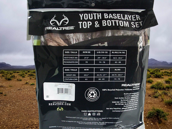 Youth Baselayer Thermal Top Bottom Set Camouflage Realtree® "EDGE" Scent Control