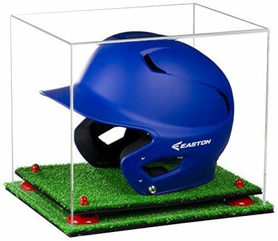 Clear Acrylic Baseball Batting Helmet Display Case Red Risers & Turf Base (A012)