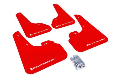 Rally Armor Red Mud Flap w/ White Logo for 2010+ Mazda 3 / MazdaSpeed3