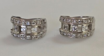 Estate Jewelry CZ Huggie .925 Sterling Silver Earrings 5/8