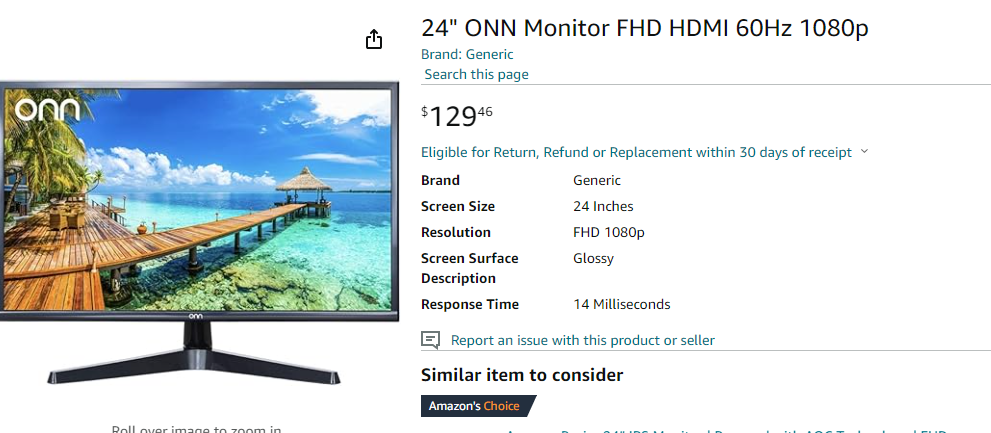 ONN 24 inch Computer Monitor Full HD LED Slim Design HDMI and VGA
