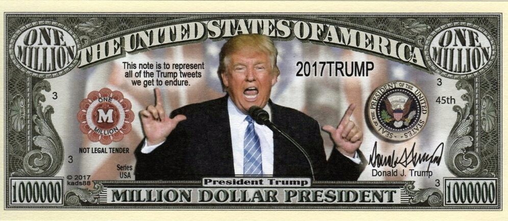 Lot Of 10 Tweeting Trump One Million Dollar Bank Note Novelty