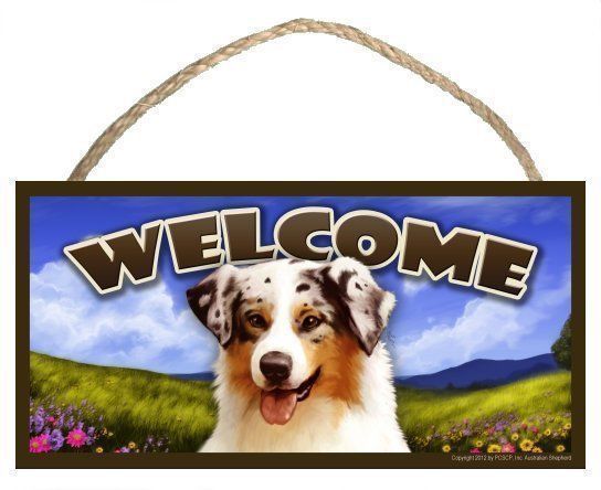 Australian Shepherd Spring Season Welcome Dog Sign Featuring Art ...