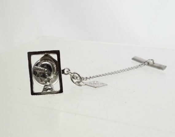 Sarah Coventry Tie Clasp, Silver Tone Tac Tack Pin, SAC Heraldic Men's Jewelry