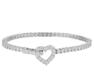 QVC Epiphany 3.55ct Sterling Tennis CUBIC ZIRCONIA Bracelet Heart Clasp $198