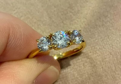 3Ct Round Lab Created Solitaire 3Stone Engagement Ring 14K Yellow Gold Plated