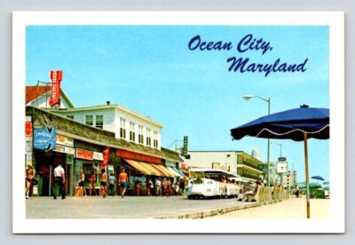 Ocean City Maryland Boardwalk, Train, Esskey Clock, Edwards, Aero Hocke Postcard