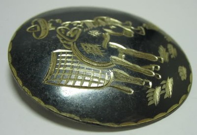 Estate Sterling Silver 925 Black NIELLO Man Resting on Donkey Pin Pendant