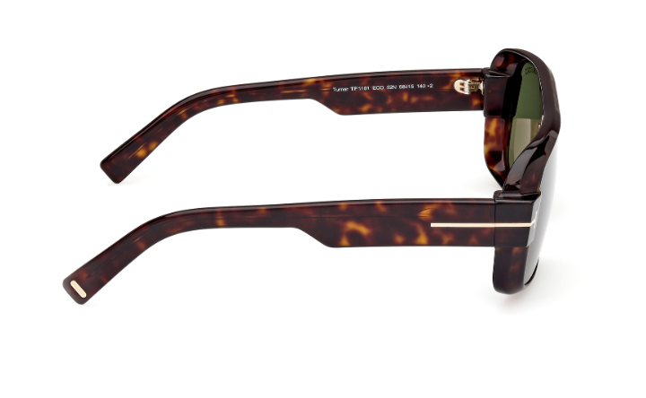 Pre-owned Tom Ford Ft1101 Turner 52n Dark Havana/green Square Men's Sunglasses