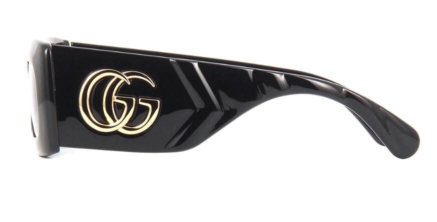 Pre-owned Gucci Gg0811s 001 Black Grey Lens Rectangle Women's Marmont Sunglasses In Gray