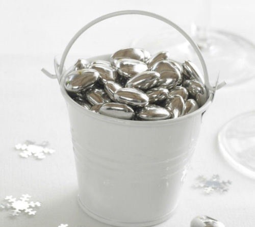 Piccolo Secchiello Latta Bianco Porta Confetti Fiori Bomboniera Matrimonio dfh