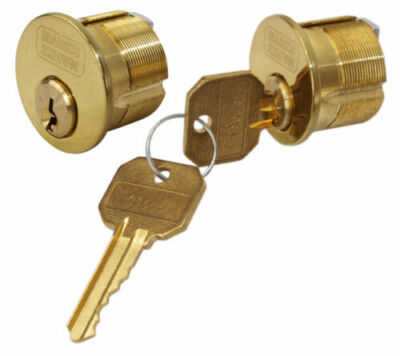 Marks 2122/3 PAIR of Polished Brass 15/16'' Mortise Cylinders For Iron Gate Locks