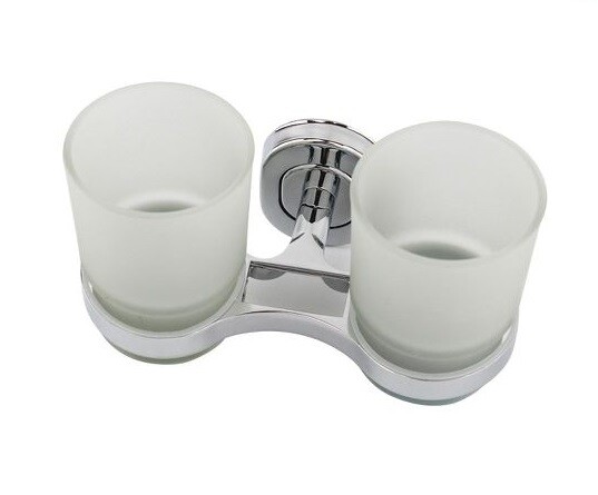 2 Bicchieri Porta Spazzolino Dentifricio Da Muro Parete Acciaio Vetro 69184 dfh