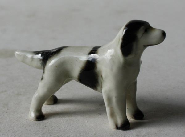 Springer Spaniel Dog Figurine Miniature White Black Dog Standing Bone China Fig