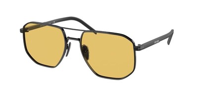 Pre-owned Prada Pr 59ys 1bo0b7 Square Matte Black Yellow 57 Mm Men's Sunglasses