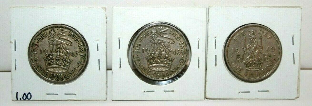 Lot of 3 Great Britain One Shilling Coins 1947 1948 1949