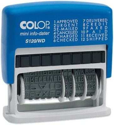 COLOP S120WD Dial-a-Phrase Date Stamp - Blue  Red Ink  105016  4mm Adjustable Da
