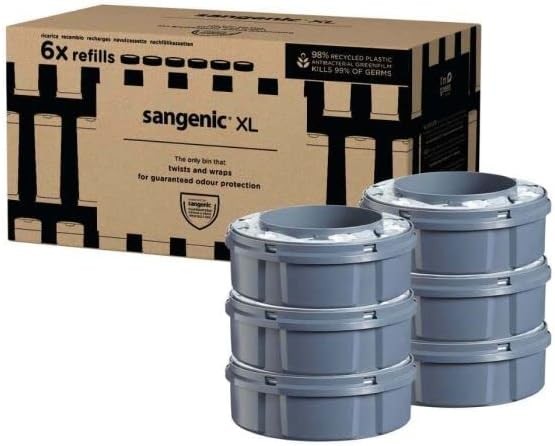 Tommee Tippee Nappy Bin Refills XL Cassettes Pack Six Sangenic Diaper Disposal