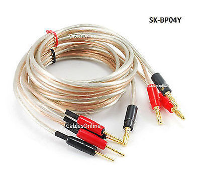 4ft 14AWG Pair-Wire Banana Plug to 2-Pin Banana Plug Speaker Cable Set