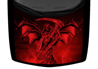 Winged Grim Reaper Smokey Scythe Truck Hood Wrap Vinyl Car Graphic Decal USA Red
