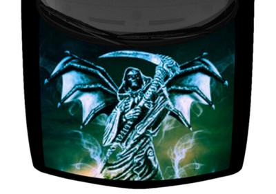 Winged Grim Reaper Smokey Scythe Truck Hood Wrap Vinyl Car Graphic US Teal Decal