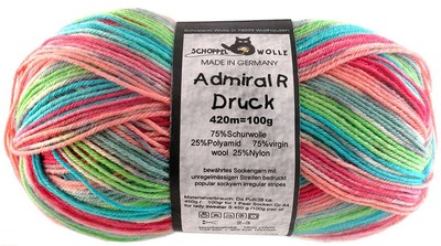 99 / KG) Admiral R Print 100g Sock Yarn Schoppel Colour 1745int Gras-Rosa-Türkis