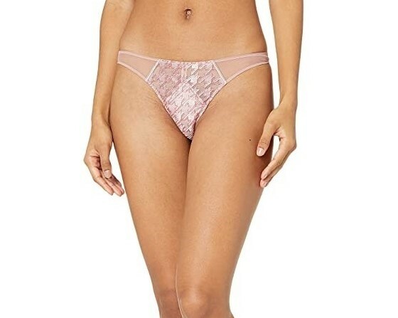 Fleur du Mal 187888 Womens Thong Underwear Rose Pink Houndstooth Size 2