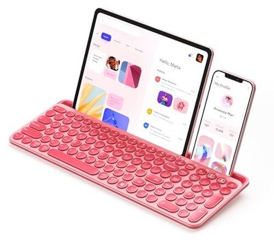 seenda Cute Wireless Bluetooth Keyboard Dual Mode Bluetooth + 2.4G Round Key ...