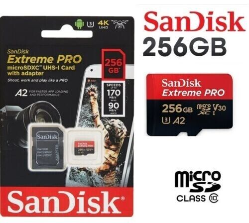 SanDisk 256GB Extreme Pro Micro SD MicroSDXC UHS-I U3 A2 Memory Card W/ Adapter