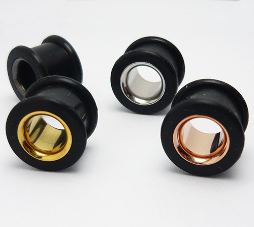 Silikon Stahl Flesh Tunnel Ear Silicone Plug Ohr Piercing vergoldet