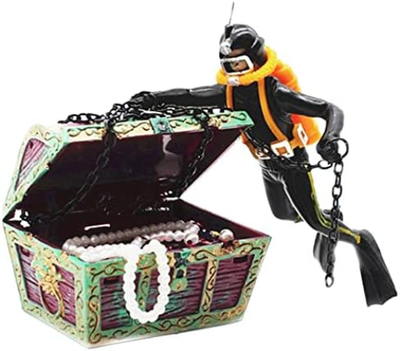 ZYHW Treasure Chest & Diver Live-Action Aerating Fish Tank Air Bubbler Movement