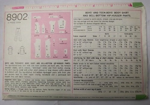 Boys Shirt & Pants #8902 Size 16 Simplicity Pattern Un-Cut 1970