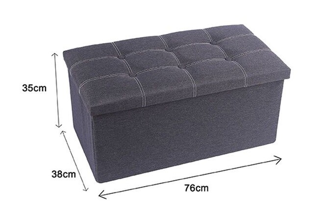 Pouff Puff Pouf Contenitore Imbottito Portaoggetti Seduta Grigio 76x38x35cm dfh