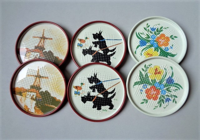 Vintage Pierced Metal Coaster Sets Scotty Dogs, Windmills and Floral Three Sets