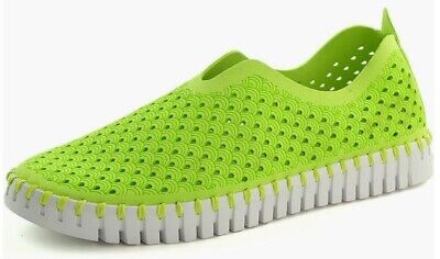 NEW Ilse Jacobsen ''TULIP'' Lime Neon Green 42/11 Laser Cut Slip-On Flats Sneakers