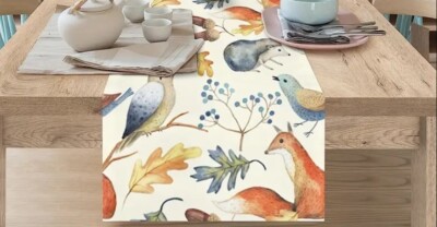 Linen Table Runners 13''x72'' Multiple Designs- Vintage-Floral-Woodland-Beach