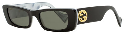 Pre-owned Gucci Rectangular Sunglasses Gg0516s 001 Black/gold/pearl 52mm 0516 In Gray