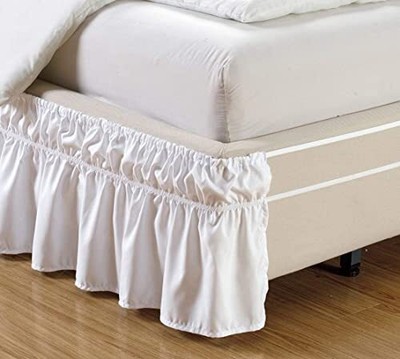 15'' inch Fall - Wrap Around White Ruffled Elastic Solid Bed Skirt Fits All Qu...