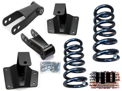 1999-2006 Silverado Sierra 3'' Front 4'' Rear Lowering Drop Coils Shackles Hangers