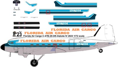 Florida Air Cargo C-47-DC-3 Pointerdog7 decals 4 Testors Italeri 1/72 scale