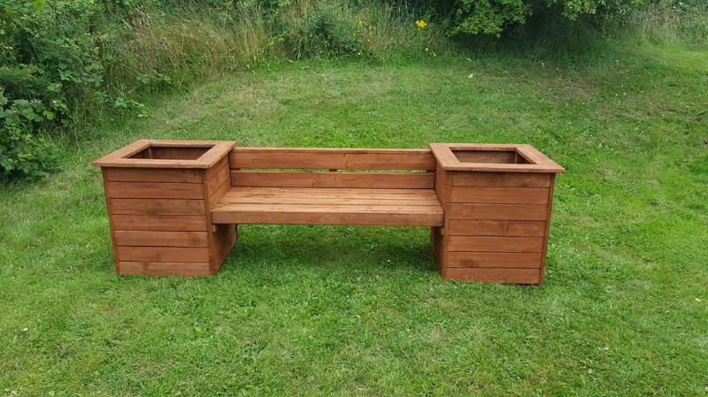 Wooden Garden Bench With Box Planters In Esh Winning County
