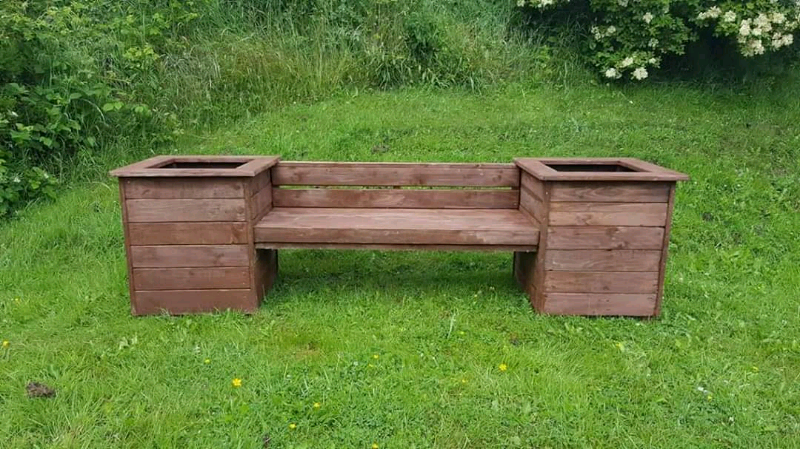 Wooden Garden Bench With Box Planters In Esh Winning County