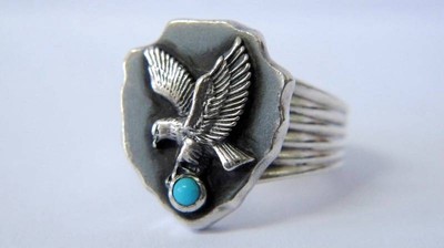 Rare Franklin Mint Southwestern STERLING Turquoise Eagle Ring
