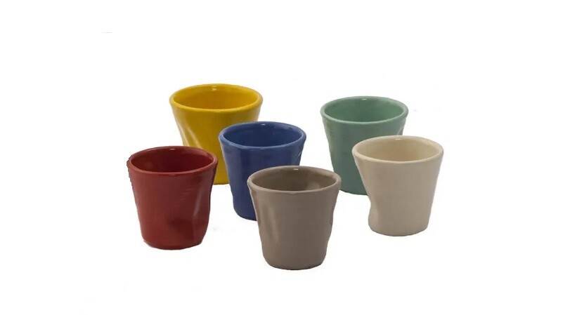 Set 6 Bicchieri Bicchierini Caffè Colorati Ceramica Effetto Ammaccato bal